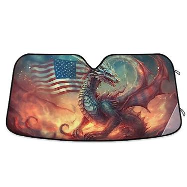 Imagem de Sombra de carro dragão fogo bandeira americana, bloqueador solar de janela, protetor solar para para-brisas de carro