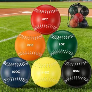 Imagem de Arrowbash Set of 6 Weighted Softball Training Softballs Weighted Balls for Softball with Drawstring Bag (Red, Orange, Green, Blue, Yellow, Black 12 Inch)