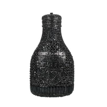 Imagem de RomanticDesign Bolsa feminina com garrafa de champanhe e strass com glitter cristal para noite, festa, coquetel, casamento, A - Preto