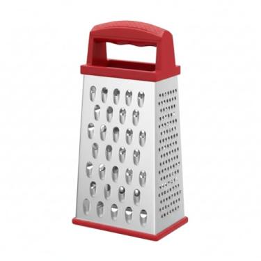 Imagem de Ralador Multiuso Manual em Inox 18,5cm 4 Faces Multicorte Com Alça Vermelha Cozinha Legumes Queijos Verduras Frutas Chocolates