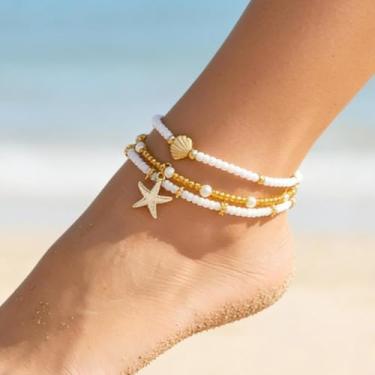 Imagem de Conjunto de tornozeleiras femininas ajustáveis em camadas com contas decorativas, tornozeleiras modernas, festas de férias na praia e uso diário, F, Liga de aço, Sem Pedra Preciosa