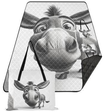 Imagem de TSENQUE Lindo burro cobertor de praia engraçado impermeável à prova de areia dobrável tapete de piquenique bonito acampamento ao ar livre tapete de grama 203 cm x 152 cm