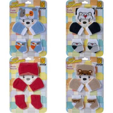 Imagem de Kit 4 Conjuntos Maternidade Touca Meia e Luva Bebê Recém-Nascido Menin