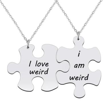 Imagem de RLHRNDE Conjunto de 2 peças de colar de casal, de aço inoxidável, para mulheres, homens, quebra-cabeça, combinando, pingente, amor, amizade, dia dos namorados, presente, Medium, Metal, Sem Pedra