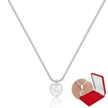 Imagem de Cordão Feminino Com Pingente Coração Prata Legitima 925 Veneziana + Caixinha Veludo Para Presentear