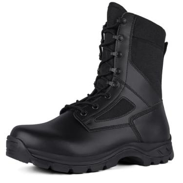Imagem de LUDEY Botas militares táticas leves para homens, botas respiráveis da polícia de combate do exército para motocicletas de trabalho, Preto, 39