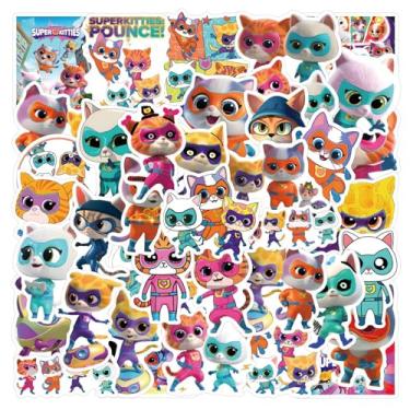 Imagem de 50 peças de adesivos de desenho animado para crianças, decalque de vinil impermeável super gatinhos para garrafa de água, laptop, guitarra, brinquedo adesivo para decoração faça-você-mesmo