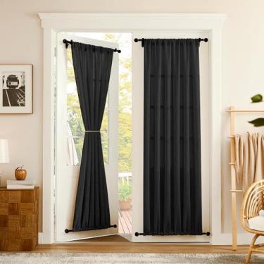 Imagem de Tollpiz Cortinas de porta de linho, cortina semitransparente, divisória de sala com filtro de luz, drapeada, bolso duplo, boho, para janela, para armário, 63,5 x 203,2 cm de comprimento, preto, 1