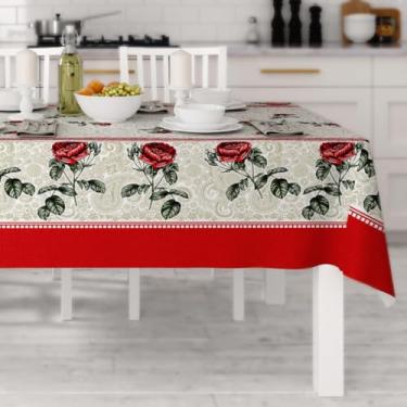 Imagem de Toalha de Mesa Floral Oxford 6 Lugares Retangular – Toalha de Mesa Estampada para Sala de Jantar (Rosa Vermelha)