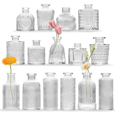 Imagem de Conjunto de vasos pequenos com 15 peças, vasos de vidro transparente para centro de mesa de flores decoração de casamento e festa, decoração de mesa de casa, vasos de botão a granel para inauguração