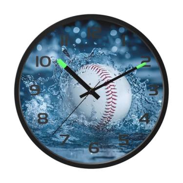 Imagem de CEBUGI Relógio de parede com luz noturna de 30,5 cm que brilha no escuro com sensor de voz, relógios de parede de beisebol, operados por bateria, para decoração de quarto e sala de estar