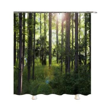 Imagem de Cortina De Chuveiro Impermeável 3D Com Paisagem De Árvores Florestais 