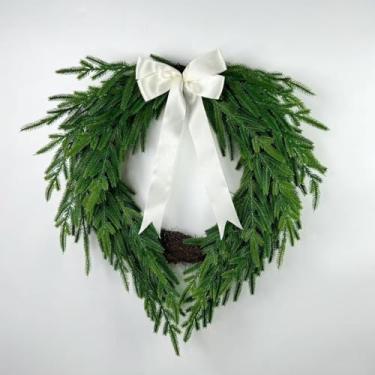 Imagem de BAHULA Guirlandas de Natal com laço branco, guirlanda de porta de Natal, guirlanda de Natal simples para outono e inverno, 58 cm