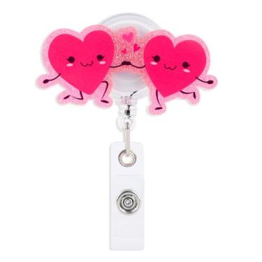 Imagem de Dia dos Namorados Porta-Crachá Retrátil em Formato de Coração, Porta-Crachá de Enfermeiro com Clipe Tipo Jacaré para Enfermeiros Professores Estudantes Funcionários Escritório