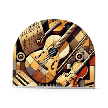 Imagem de Porta-guardanapos marrons de instrumentos musicais para mesa de cozinha, pacote com 2, porta-guardanapos para guardanapos de pano, suporte de guardanapos de papel