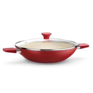 Imagem de Euro Home - Frigideira Wok com Alça e Tampa de Vidro 28 cm com Antiaderente Intense Vermelha - ALU3625-VM
