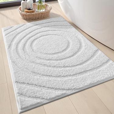 Imagem de LUMI Tapetes de banheiro, tapete de banho macio antiderrapante, tapete de banho de chenille absorvente de água, banheira de design eco lavável, Luandry, tapete de chão, 40,6 cm x 61 cm, branco