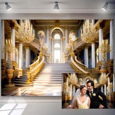 Imagem de 2,4 x 1,8 m pano de fundo de palácio de luxo retrô para fotografia de escadaria dourada para casamento, estilo europeu, papel de parede, decoração de quarto interior, meninas, adultos, aniversário