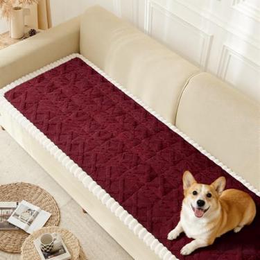 Imagem de Arfntevss Capa de sofá para cães de pelúcia lavável para sofá com 2 almofadas para sofá felpudo para sofá antiderrapante à prova de cães (vermelho boho, 70 cm x 150 cm)