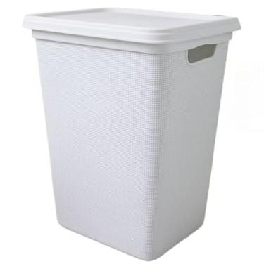 Imagem de Cesto Organizador de Roupa Suja 45L com Tampa Resistente – Juta Multiuso Banheiro Quarto Lavanderia(Branco)
