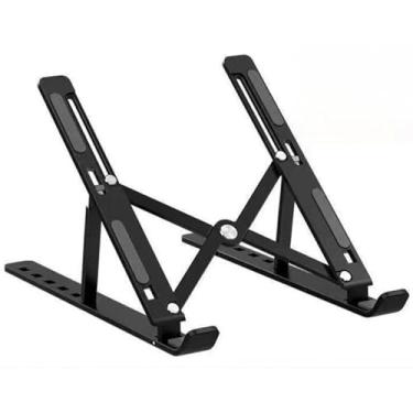 Imagem de Suporte de alumínio para laptop – elevação ajustável de altura dobrável, suporte vertical de resfriamento de mesa para laptops e monitores (preto)