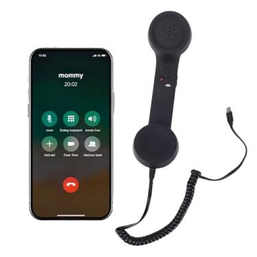 Imagem de Fockety Aparelho de Telefone retrô, Receptor de Telefone Celular Com Microfone e Alto-falante, Tipo C Com Fio, Receptor de Alça Fixa Estilo para Videoconferências Móveis (Preta)