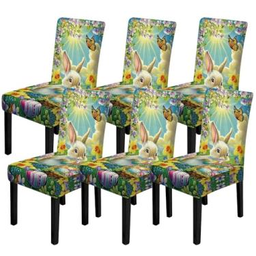 Imagem de FOREVER QUEEN 6 capas de cadeira clássicas de inverno para cadeira de inverno, protetor de alce, árvore de Natal, floco de neve, capas laváveis para casa, cozinha, hotel (coelhinho da Páscoa)