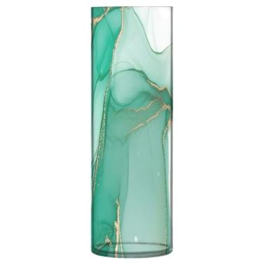 Imagem de CEBUGI Vaso de flor com textura de mármore ciano, 10 x 30 cm, vaso cilíndrico para flores, vaso transparente inquebrável para decoração de casa de festa de casamento