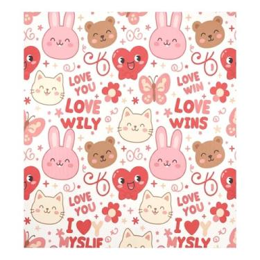 Imagem de Blueangle Capa magnética para lava-louças com cara de coelho rosa dos namorados, decoração da capa da máquina de lavar louça, adesivos de eletrodomésticos, adesivos de eletrodomésticos, 58 cm C x 66