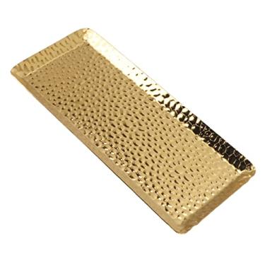 Imagem de Solinder Bandejas Marteladas Com Toalha de 25x11cm, Bandeja de Aço Inoxidável, Prato Sobremesa Seguro para Máquina Lavar Louça Multiuso para Restaurante Doméstico, Prato Servir (Dourada)