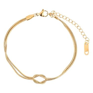 Imagem de Pulseira de ouro para mulheres, pulseira de aço inoxidável banhada a ouro com nó de amor delicada corrente de cobra infinito, joia ajustável, presente para melhor amiga