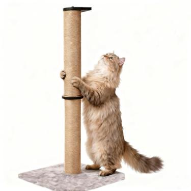 Imagem de Postes de arranhar gatos de 83,8 cm de altura para gatos em ambientes internos, arranhador de gato com sisal natural, arranhador grande para gatos com almofada de pelúcia, lindo poste vertical