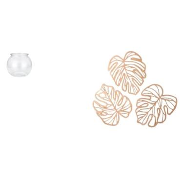Imagem de Whtkoph Pequeno Aquário Transparente para Peixes Pequenos, Ornamento Redondo para Aquário, Vaso, Mesa, Escritório, Folhas de Palmeira, Decoração de Parede de