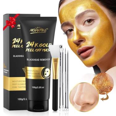 Imagem de POP MODERN.C Máscara Removedora De Cravos, Facial Peel-Off Ouro 24K, Antienvelhecimento, Limpeza Profunda, Reduz Linhas Finas E Rugas, Ótima Para Todos Os Tipos Pele, Com Kit Ferramentas Extratoras