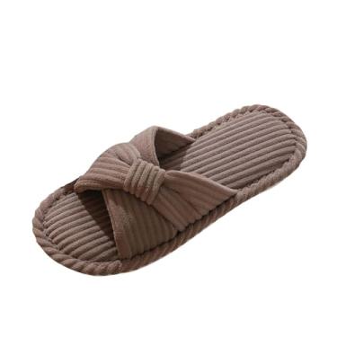 Imagem de Sandálias rasteiras de veludo cotelê para mulheres, moda outono inverno, Café, 34