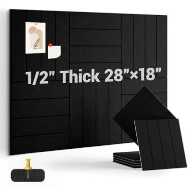 Imagem de AkuDecor Quadro de cortiça de 1,27 cm de espessura para escritório, pacote com 6 azulejos de parede de feltro - 71 cm x 45,7 cm com abas adesivas seguras, quadro de avisos grande, organizador de