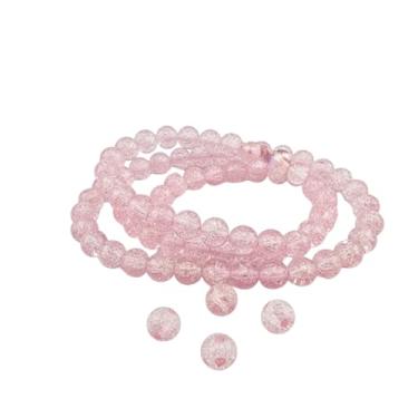 Imagem de DandS ltd Contas de vidro Crackle Lampwork para fabricação de joias, rosa, pulseiras vibrantes, colares, brincos, suprimentos de miçangas e kits de artesanato para joias artesanais, 80 peças de 10 mm