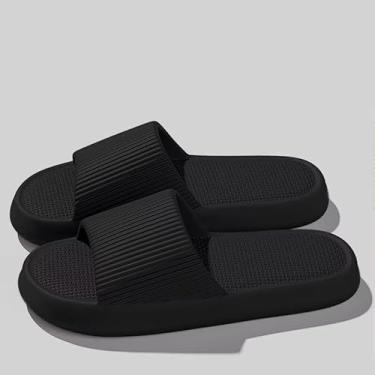 Imagem de Sandálias deslizantes masculinas de EVA, chinelos antiderrapantes confortáveis com sola grossa, chinelos internos e externos resistentes ao odor para casa, academia, banheiro, piscina, Preto, 41