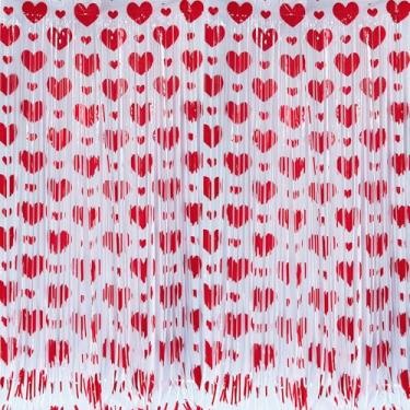 Imagem de Cortina de franja de folha de tinsel de coração, decoração de festa dos namorados, pacote com 2 cortinas de franja em formato de coração vermelho para dia dos namorados, cenário de fotos para