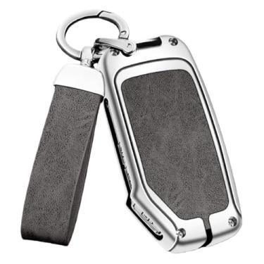 Imagem de Capa de proteção para chave de carro de couro de metal compatível com Kia Sportage/Ceed/Sorento/Cerato/Forte/KX3/K5 2017-2020(SLIVER SHELL GREY)