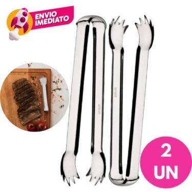 Imagem de Kit Mini Pegador Carne 12,5 cm Aço Inox Multiuso Churrasco Carne Petis