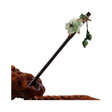 Imagem de Grampo De Cabelo Magnolia De Vidro Transparente Com Franjas De Madeira