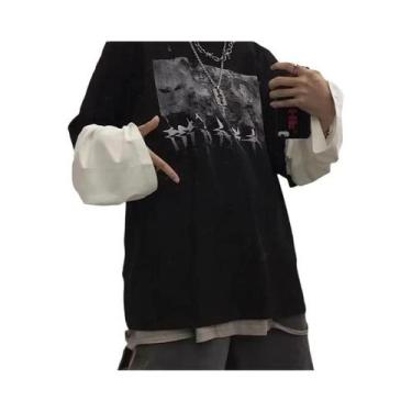 Imagem de Camiseta Masculina Oversized Y2K Anime Casual De Manga Longa Harajuku 