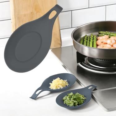 Imagem de Descanso de colher de silicone resistente ao calor para fogões e fogões de indução - Suporte de utensílio antiderrapante seguro para lava-louças para utensílios de cozinha grandes - Essencial