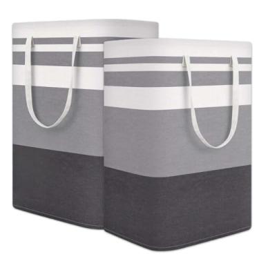 Imagem de 【Conjunto com 4 peças】Cesto de roupas sujas dobrável Cesto de armazenamento de pano Cesto organizador de brinquedos 70L(Cinza-escuro)