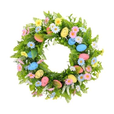 Imagem de Baoblaze Guirlanda de Páscoa para Porta de Entrada com Margaridas Artificiais, Ornamento Decorativo de Páscoa com Folhagem de Eucalipto para Celebração e