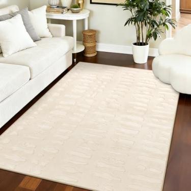 Imagem de Yamaziot Tapete lavável de 10 x 15 cm para sala de estar, tapetes antiderrapantes ultra macios com suporte de borracha, tapetes internos com grade de pedra irregular, tapete texturizado alto e baixo