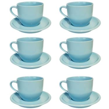 Imagem de Kit 6 Xícaras com Pires 95ML - Porcelana Premium Coloridas, Resistentes e Elegantes para Chá, Café e Chocolate (Azul)