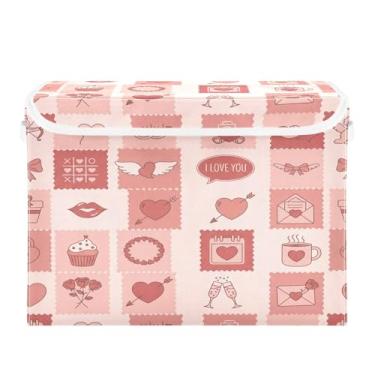 Imagem de Wassud Cestos de armazenamento dobráveis com tampas, ícone do Dia dos Namorados, cestos organizadores de tecido dobrável para armário, decoração sazonal de casa 41,5 x 32,5 x 30,8 cm