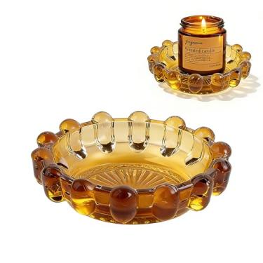 Imagem de Prato de vela de vidro bolha chique grande bandeja de suporte de vela âmbar para decoração de casa prato decorativo moderno para luzes de chá velas de pilar